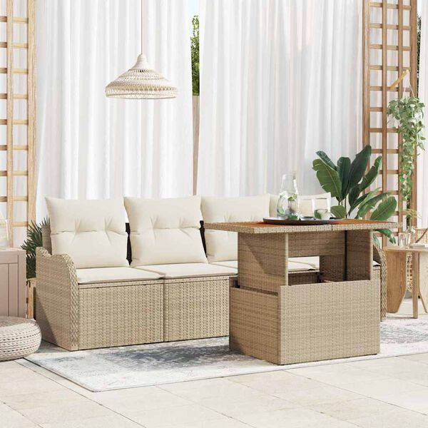 vidaXL Ensemble de canap&eacute; de jardin avec coussin 5 pcs beige et cr&egrave;me