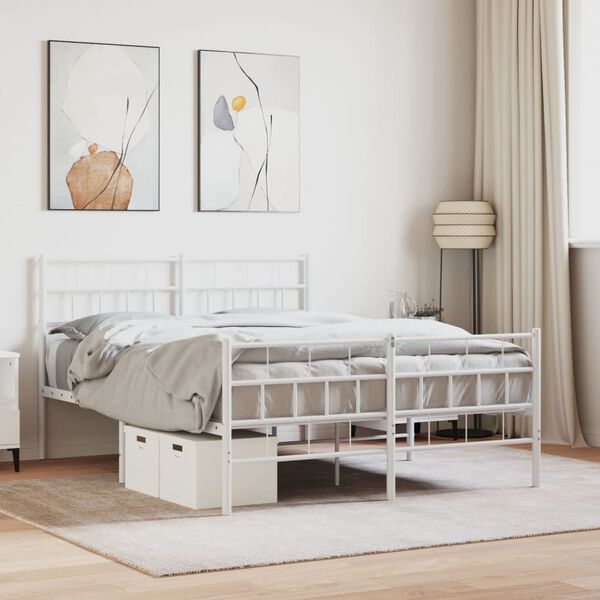 vidaXL Cadre de lit m&eacute;tal sans matelas et pied de lit blanc 160x200 cm