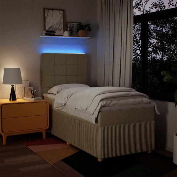 vidaXL Sommier &agrave; lattes de lit avec matelas Cr&egrave;me 90x200 cm Tissu