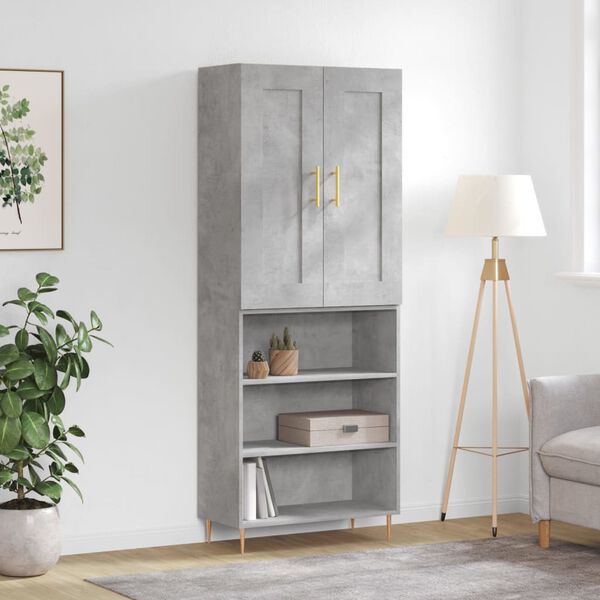 vidaXL Buffet haut Gris b&eacute;ton 69,5x34x180 cm Bois d'ing&eacute;nierie