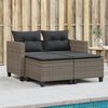 vidaXL Canap&eacute; de jardin 2 places avec tabourets gris r&eacute;sine tress&eacute;e