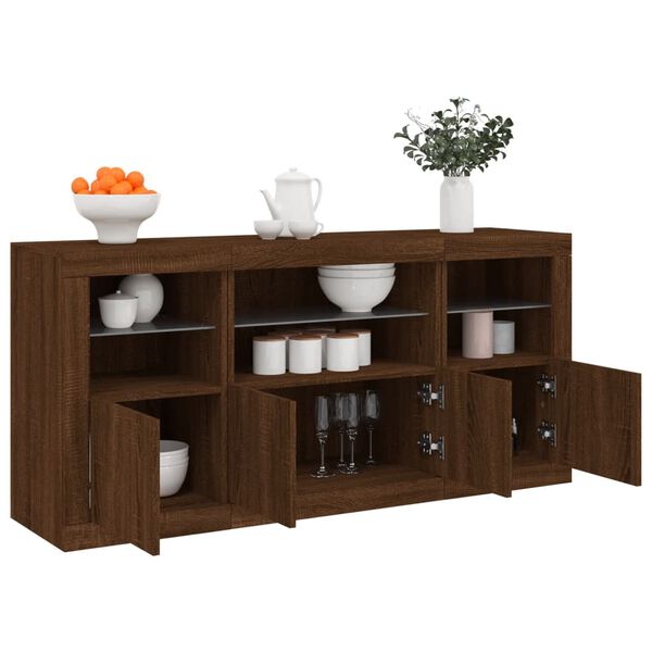 vidaXL Buffet avec lumières LED chêne marron 142,5x37x67 cm