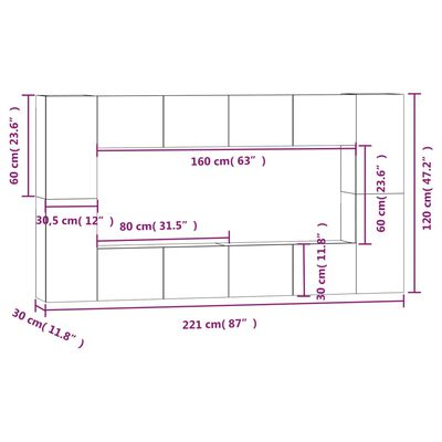 vidaXL Ensemble de meubles TV 8 pcs Chêne marron Bois d'ingénierie