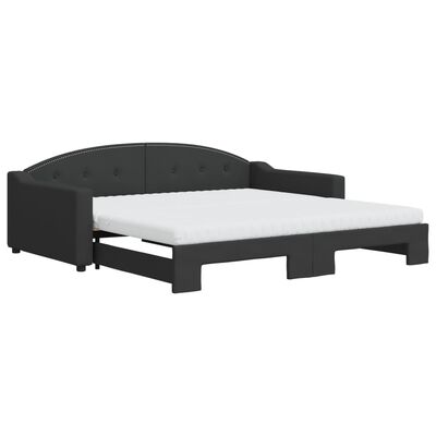 vidaXL Lit de jour avec gigogne et matelas noir 100x200 cm tissu