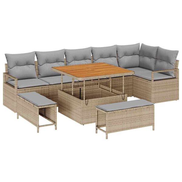 vidaXL Ensemble de canap&eacute; de jardin 9 pcs Beige et Gris clair
