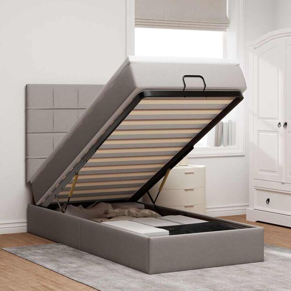 vidaXL Lit ottoman avec matelas et LED taupe 90x200 cm tissu
