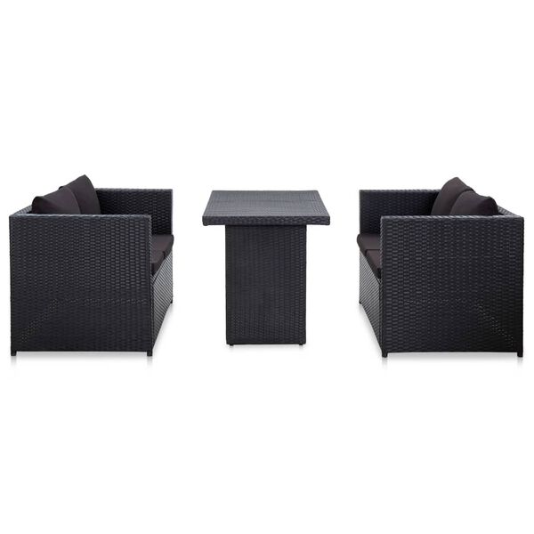 vidaXL Salon de jardin 3 pcs avec coussins R&eacute;sine tress&eacute;e Noir