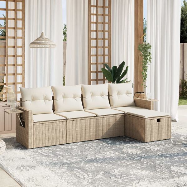 vidaXL Salon de jardin avec coussins 5 pcs beige r&eacute;sine tress&eacute;e