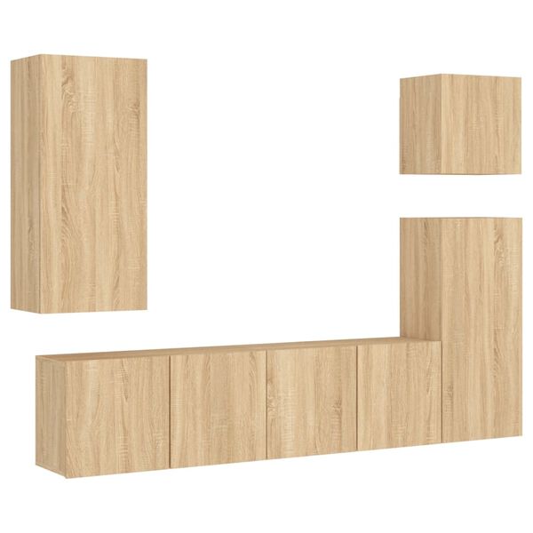 vidaXL Unit&eacute;s murales TV 5 pcs ch&ecirc;ne sonoma bois d'ing&eacute;nierie
