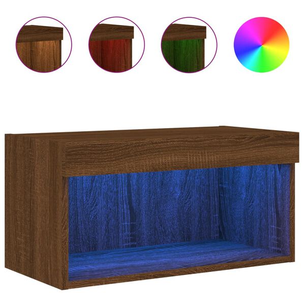 vidaXL Meuble TV avec lumi&egrave;res LED ch&ecirc;ne marron 60x30x30 cm