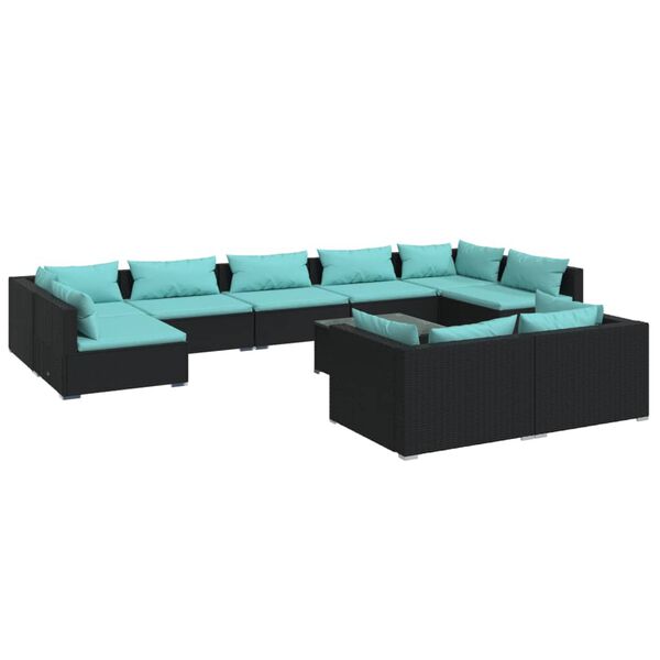 vidaXL Salon de jardin 10 pcs avec coussins Noir R&eacute;sine tress&eacute;e