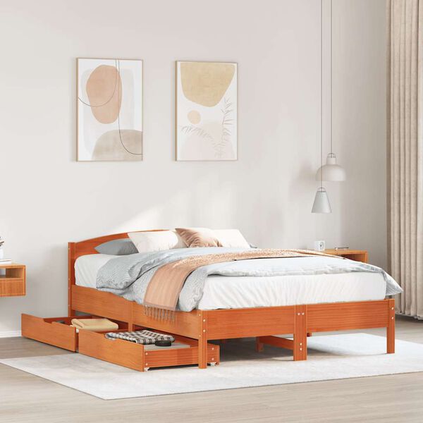 vidaXL Cadre de lit sans matelas cire marron 150x200cm bois pin massif