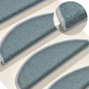 vidaXL Tapis d'escalier 15 pi&egrave;ces 56 x 17 x 3 cm Bleu mer Demi-rond