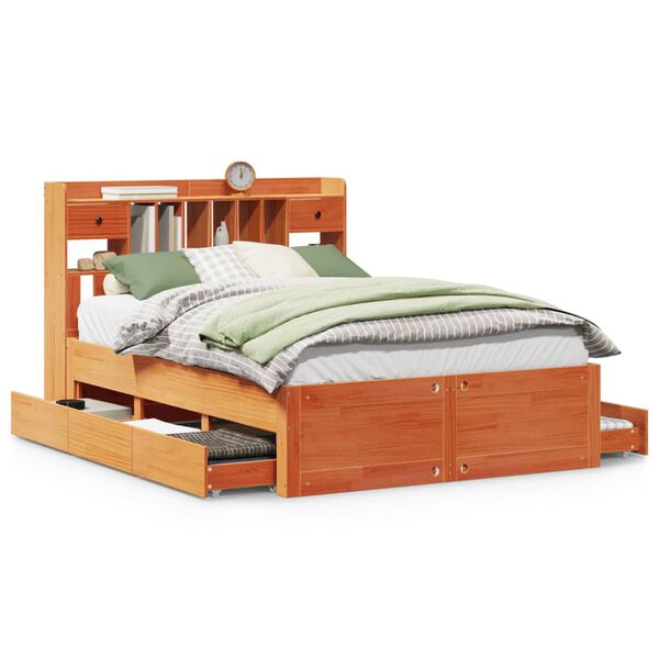 vidaXL Lit biblioth&egrave;que sans matelas cire marron 140x190 cm pin massif