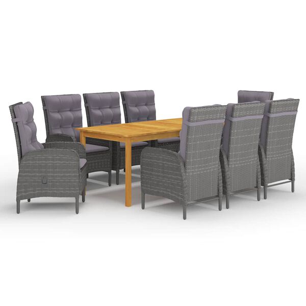 vidaXL Ensemble &agrave; manger de jardin 9 pcs Gris