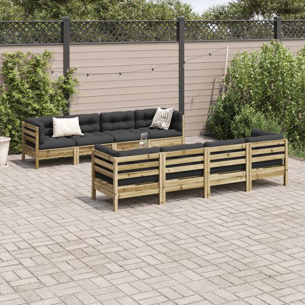 vidaXL Salon de jardin 9 pcs avec coussins bois de pin impr&eacute;gn&eacute;