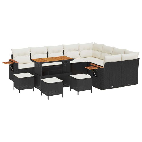 vidaXL Ensemble de canap&eacute; de jardin avec coussin 13 pcs Noir et Cr&egrave;me