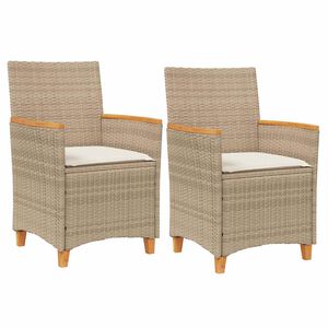 vidaXL Chaises de jardin coussins lot de 2 beige r&eacute;sine tress&eacute;e bois