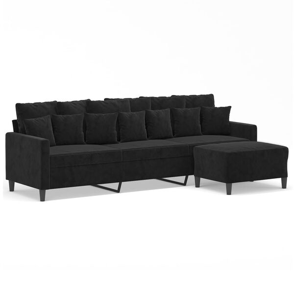 vidaXL Canap&eacute; &agrave; 3 places avec repose-pieds Noir 210 cm Velours