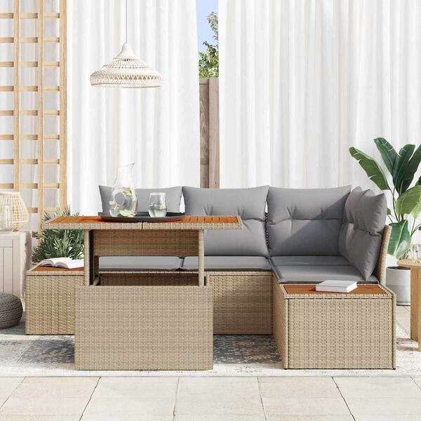 vidaXL Ensemble de canap&eacute; de jardin 5 pcs Beige Poly rotin