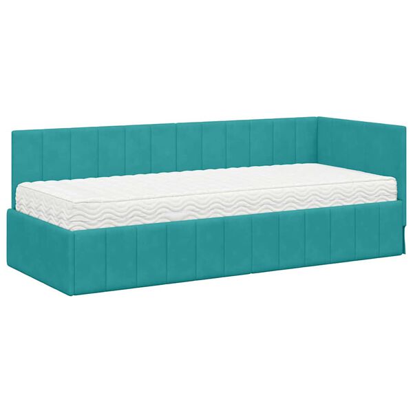 vidaXL Cadre de lit d'angle avec matelas 2 pcs Turquoise Velours