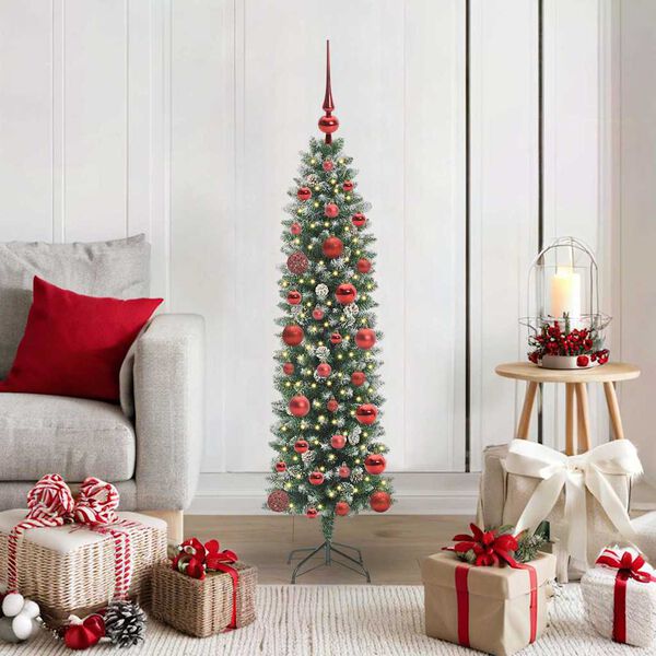 vidaXL Arbre de No&euml;l artificiel slim avec 150 LED Vert et blanc 120 cm