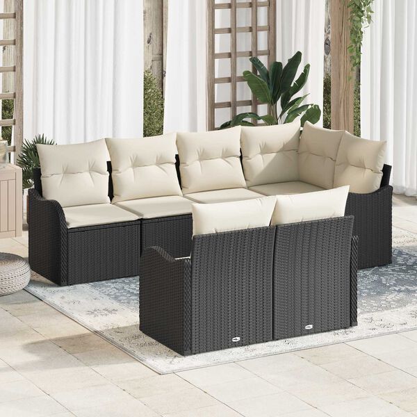 vidaXL Ensemble de canap&eacute; de jardin avec coussin 7 pcs Noir Poly rotin