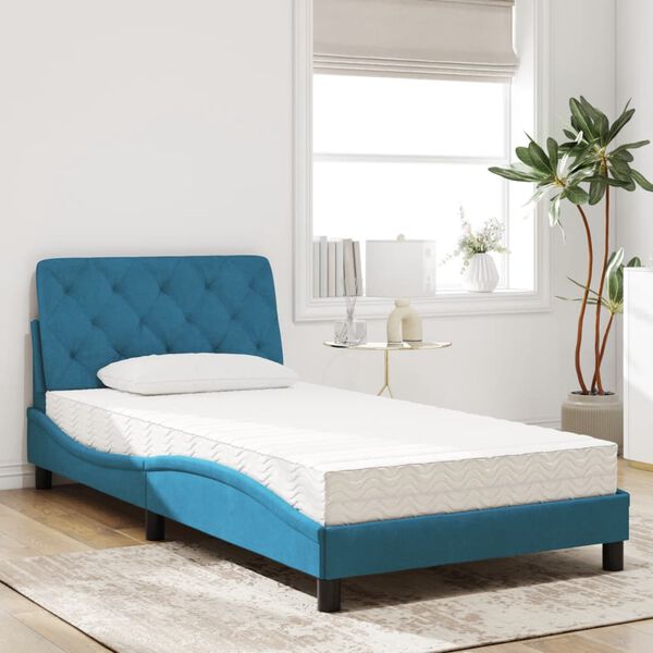 vidaXL Lit avec matelas bleu 100x200 cm velours