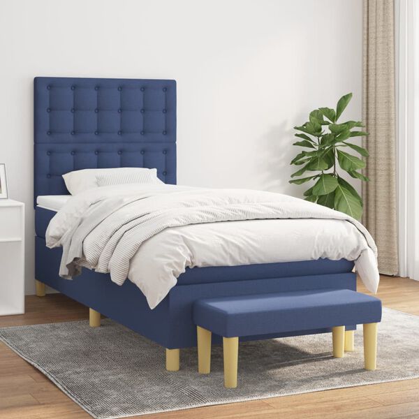 vidaXL Sommier &agrave; lattes de lit avec matelas Bleu 90x190 cm Tissu