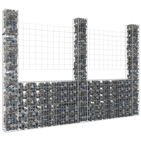vidaXL Panier de gabion en forme de U avec 3 poteaux Fer 260x20x200 cm