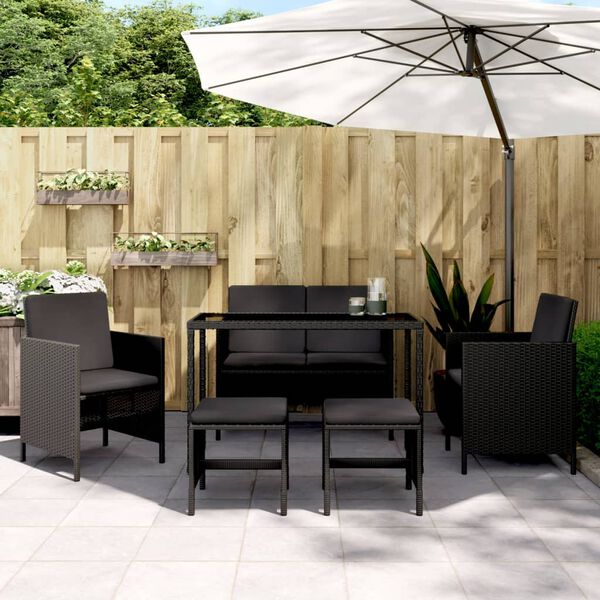 vidaXL Ensemble &agrave; manger de jardin coussins 6pcs noir r&eacute;sine tress&eacute;e