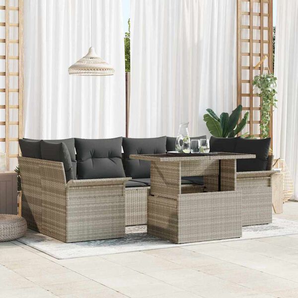 vidaXL Ensemble de canap&eacute; de jardin 7 pcs Gris clair Poly rotin