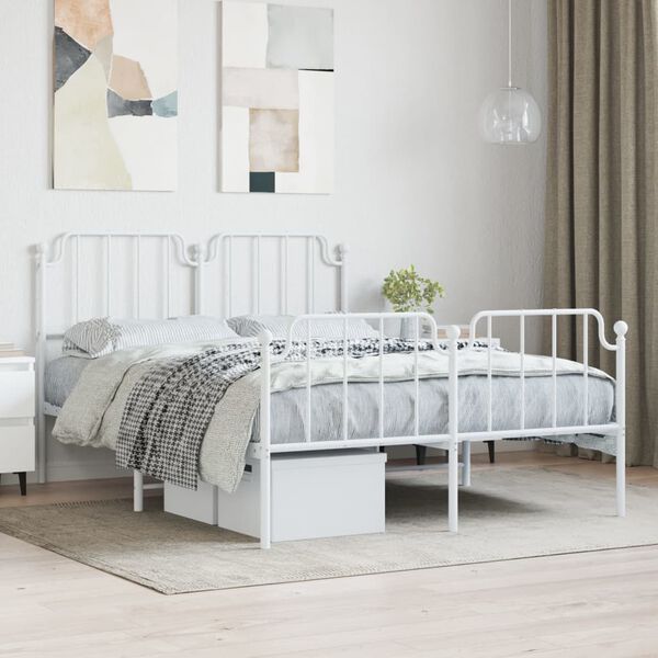 vidaXL Cadre de lit m&eacute;tal sans matelas et pied de lit blanc 140x200 cm