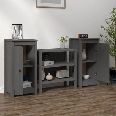 vidaXL Buffets 2 pcs gris 40x35x80 cm bois massif de pin