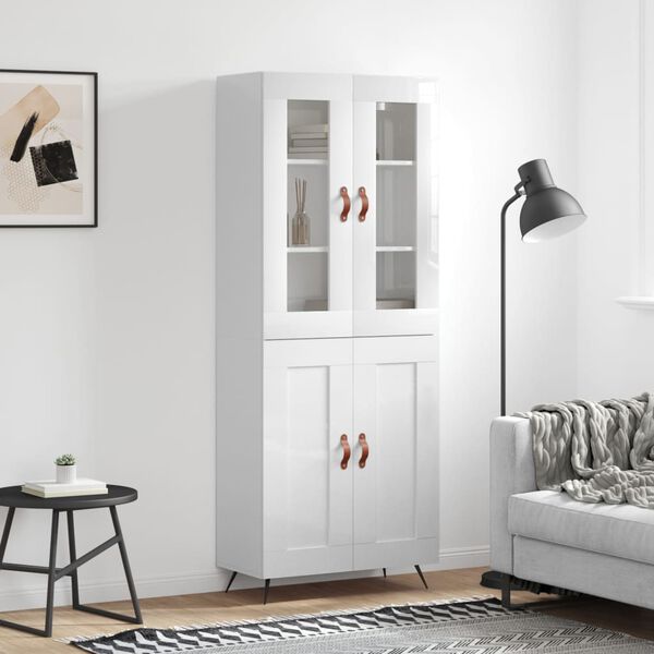 vidaXL Buffet haut Blanc brillant 69,5x34x180 cm Bois d'ing&eacute;nierie
