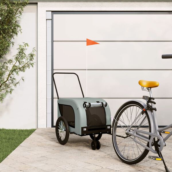 vidaXL Remorque de v&eacute;lo pour animaux de compagnie gris et noir