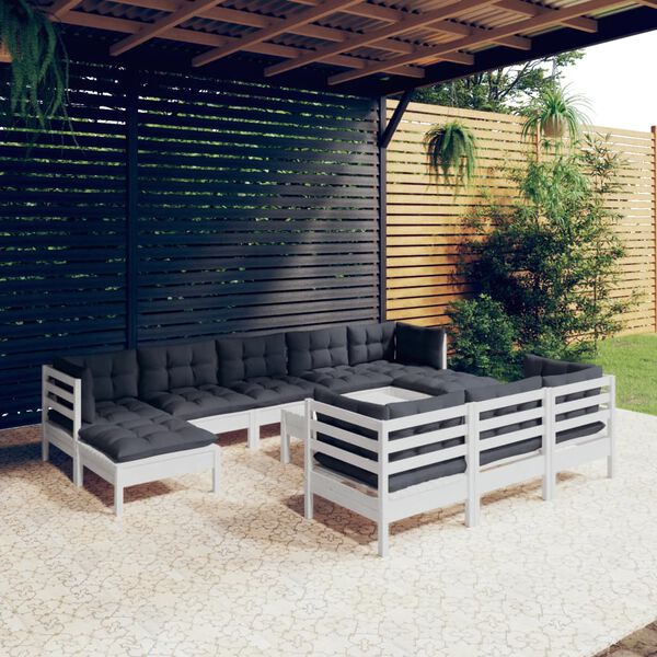 vidaXL Salon de jardin 11 pcs avec coussins blanc bois de pin solide