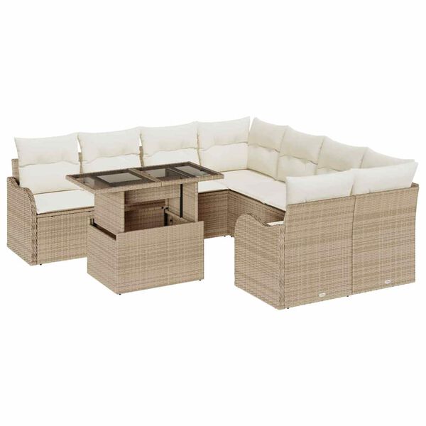 vidaXL Ensemble de canap&eacute; de jardin avec coussin 9 pcs Beige Polyrotin