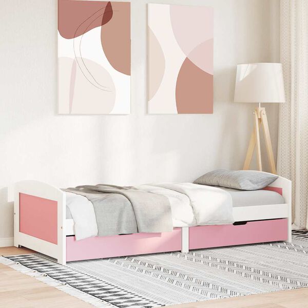 vidaXL Lit de jour et 2 tiroirs sans matelas IRUN blanc rose 90x200 cm