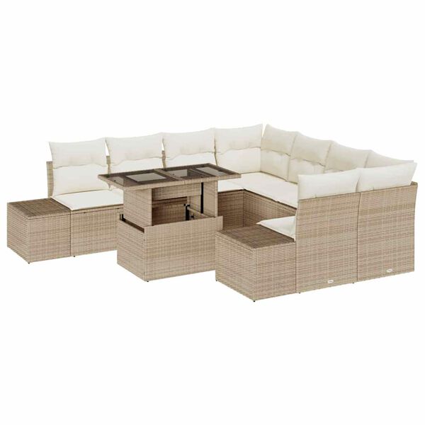 vidaXL Ensemble de canap&eacute; de jardin 9 pcs Beige et cr&egrave;me polyrotin