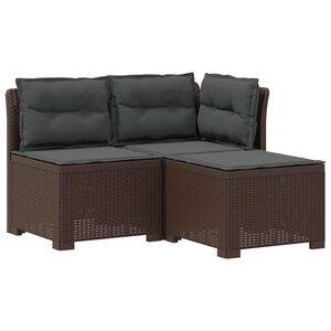 vidaXL Canap&eacute; de jardin 3 places avec coussins look rattan PP Marron