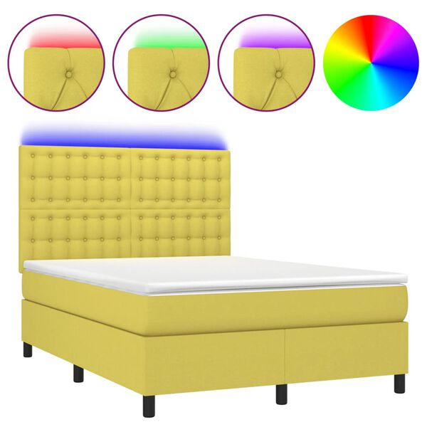 vidaXL Sommier &agrave; lattes de lit et matelas et LED Vert 140x190 cm Tissu