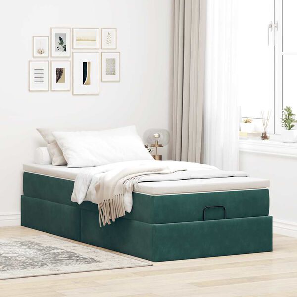 vidaXL Cadre de lit ottoman avec matelas vert fonc&eacute; 80x200 cm velours