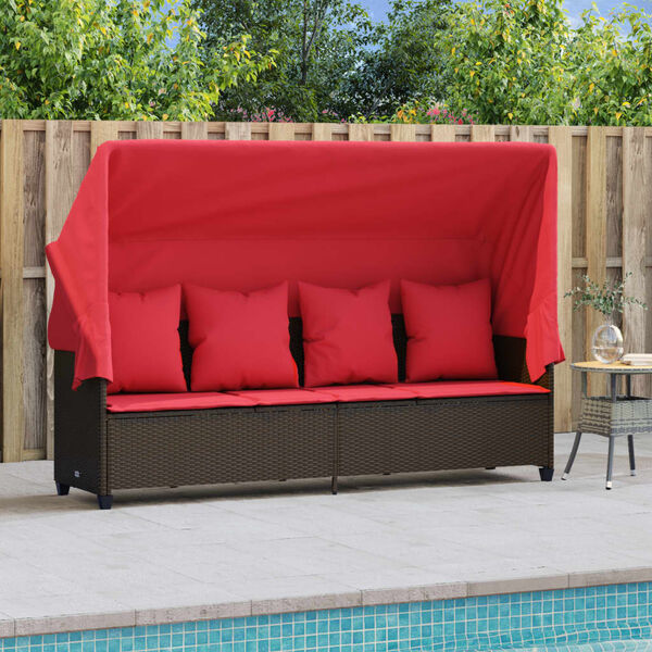 vidaXL Chaise longue avec auvent et coussins marron r&eacute;sine tress&eacute;e