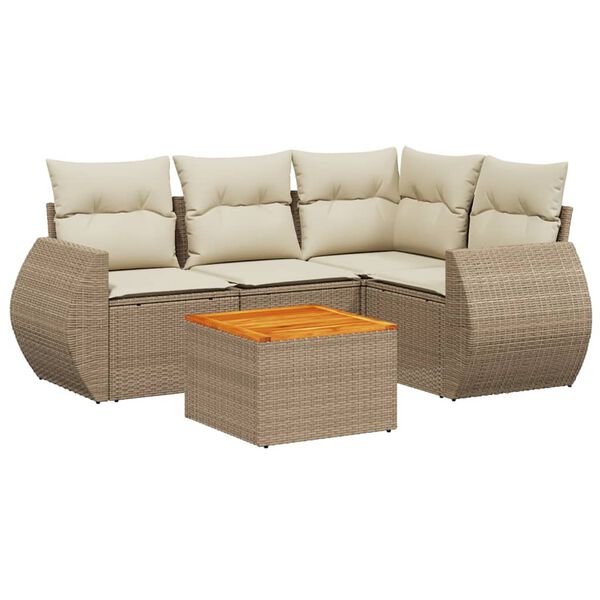 vidaXL Salon de jardin avec coussins 5 pcs beige r&eacute;sine tress&eacute;e