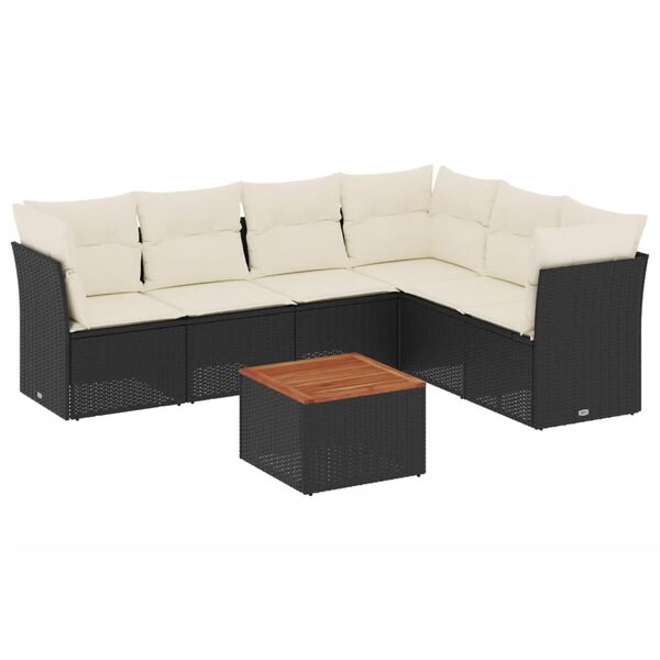 vidaXL Salon de jardin 7 pcs avec coussins noir r&eacute;sine tress&eacute;e