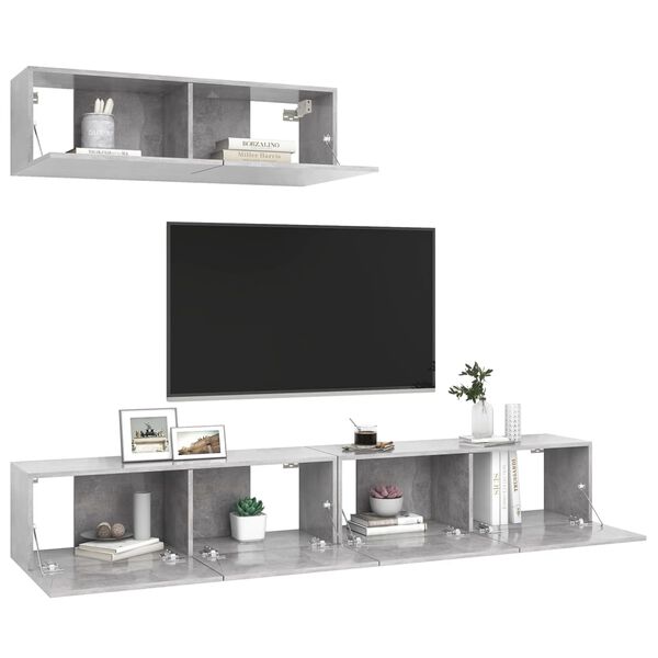 vidaXL Meubles TV 3 pcs Gris béton Bois d'ingénierie