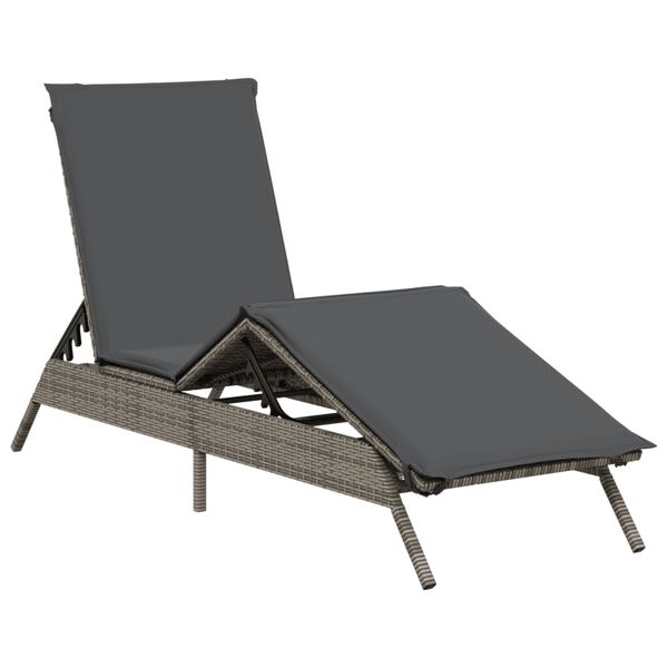 vidaXL Chaise longue avec coussin gris résine tressée