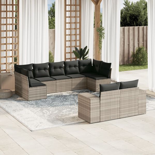 vidaXL Salon de jardin 9 pcs avec coussins gris clair r&eacute;sine tress&eacute;e