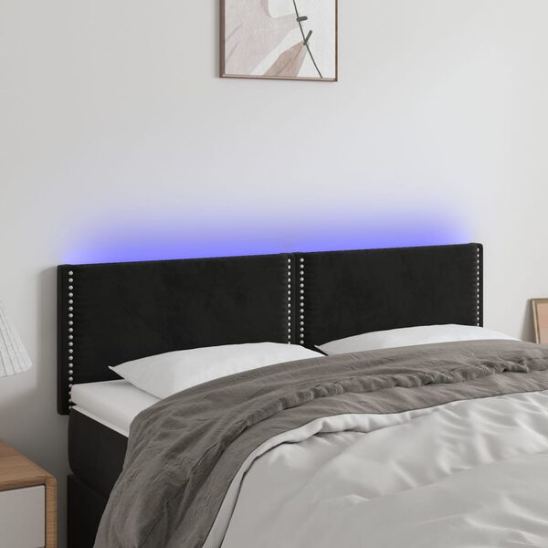 vidaXL T&ecirc;te de lit &agrave; LED Noir 144x5x78/88 cm Velours